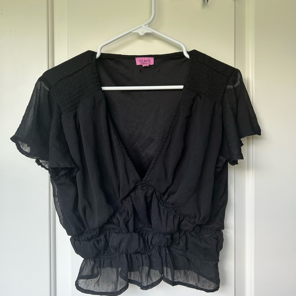 Francesca's Collections Black Sheer Blouse Crop Top